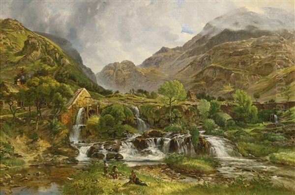 A Mill Stream In Wales Oil Painting by Charles Tattershall Dodd the Elder