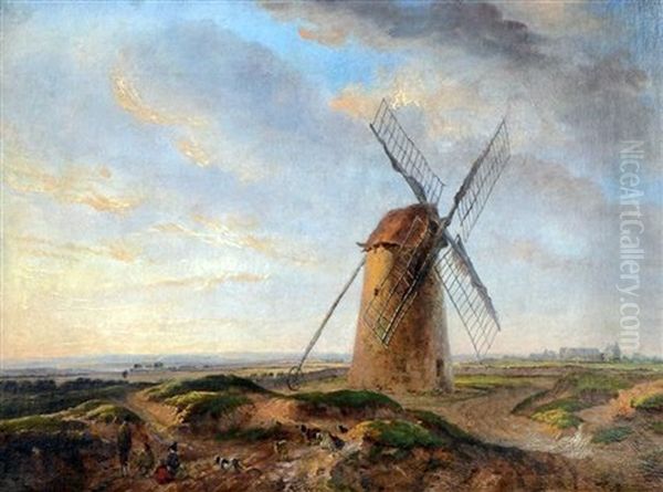 Sussex Windmill Oil Painting by Charles Tattershall Dodd the Elder