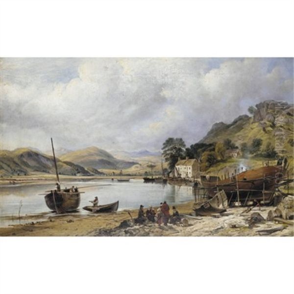 Shipbuilding At Penmaepool, Merioneth Oil Painting by Charles Tattershall Dodd the Elder