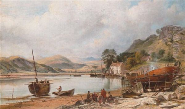 Shipbuilding At Penmaepool, Merioneth Oil Painting by Charles Tattershall Dodd the Elder