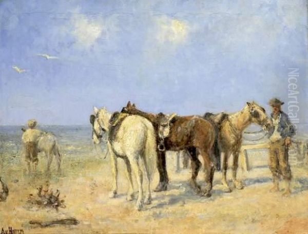 Paysans Avec Des Chevaux Oil Painting by Arie Van Hattem