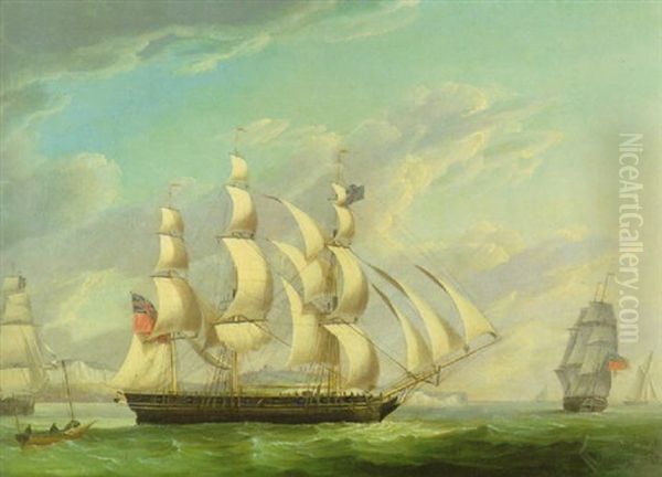 A Three-master, Said To Be Cracker, In Three Position Off   Dover Oil Painting by Ralph Dodd