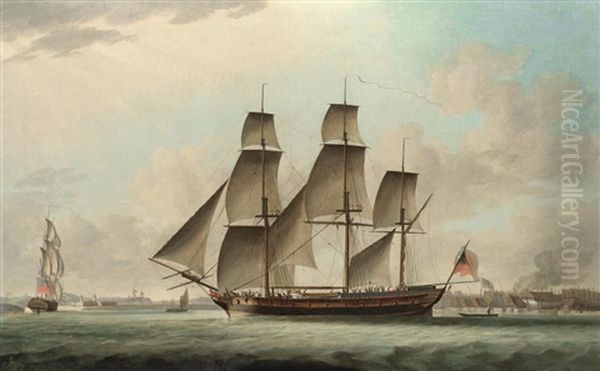 The Merchantman Delaford Outward Bound From London And Approaching Greenwich Hospital As She Sails Down-river Oil Painting by Robert Dodd