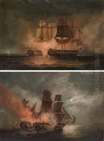 "h.m.s. Amethyst" Taking The French Frigate "thetis", 10th November 1809 (+ "h.m.s. Amethyst" Taking "niemen", 6th April 1809; Pair) Oil Painting by Robert Dodd