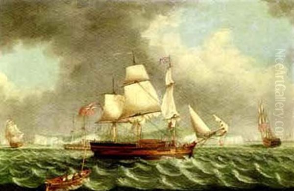 A British Merchantman In Three Positions And Calling For A Pilot Off Dover Oil Painting by Robert Dodd