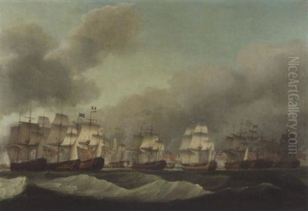 Lord Howe's Victory, The Glorious 1st June, 1794: The English Fleet Bearing Down On The French Oil Painting by Robert Dodd