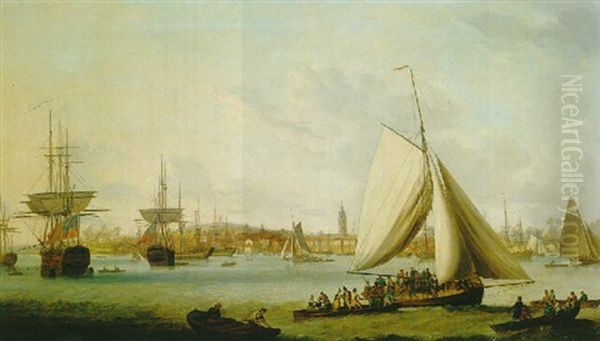 View Of Gravesend From The Thames Oil Painting by Robert Dodd