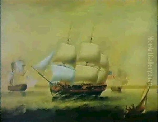 A Merchantman In Three Positions Oil Painting by Robert Dodd