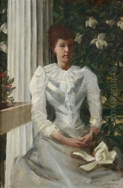 Portrait Of A Lady In White Oil Painting by William de Leftwich Dodge