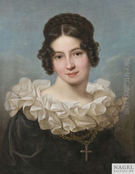 Bildnis Einer Jungen Dame In Dunklem Samtkleid Mit Ruschenkragen Als Bruststuck Oil Painting by Ludwig Doell