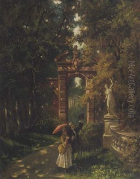 A Romantic Stroll Oil Painting by Karl Emil Doepler the Elder