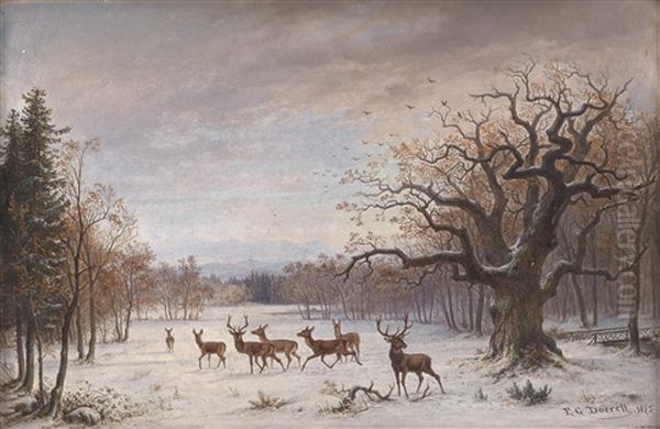 Rotwild Im Winter Oil Painting by Ernst Gustav Doerell