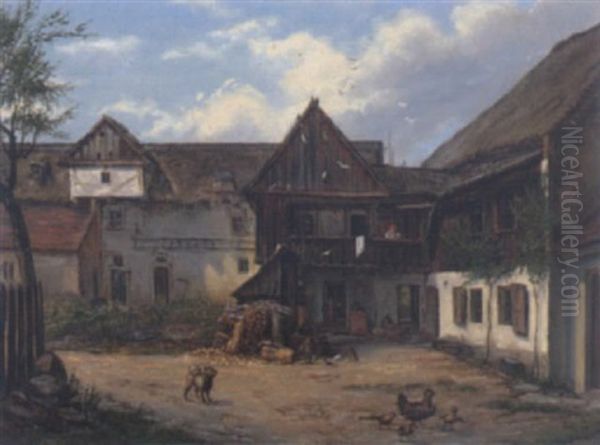 Am Bauernhof In Einer Landschaft Oil Painting by Ernst Gustav Doerell