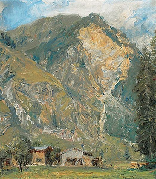 Hochgebirgslandschaft Mit Gehoft An Einem Sommertag Oil Painting by Max Doerner