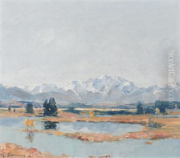 Auenlandschaft Mit Gebirgskette Oil Painting by Max Doerner