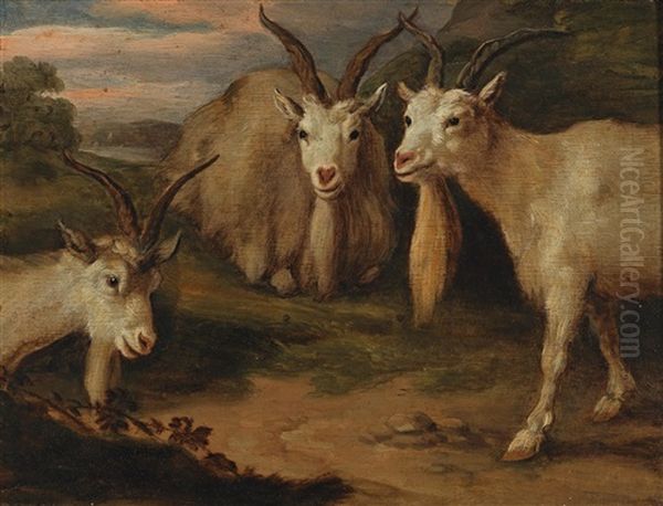 Three Goats In A Landscape Oil Painting by Jacob van der Does the Elder