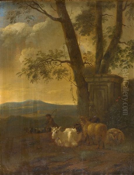 Ziegenhirte In Einer Hugeligen Landschaft Oil Painting by Jacob van der Does the Elder