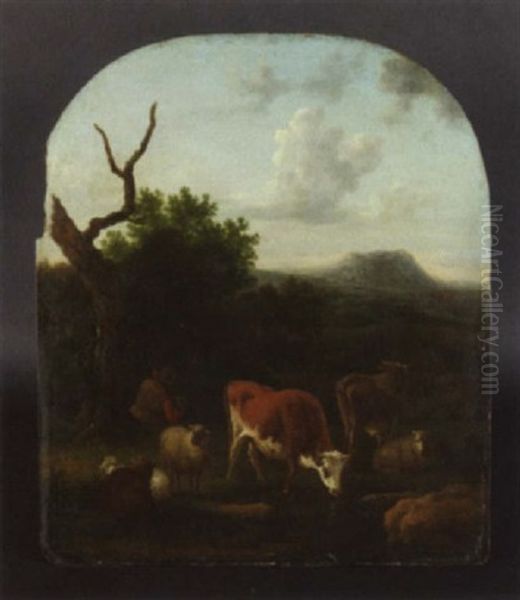 Italienische Landschaft Mit Hirten, Kuhen Und Schafen Oil Painting by Jacob van der Does the Elder