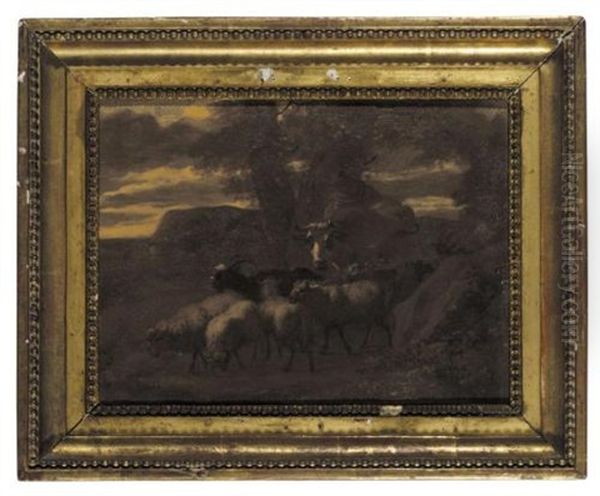 An Italianate Landscape With A Drover And His Herd Oil Painting by Simon van der Does