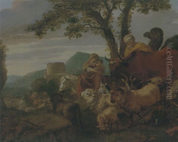 The Flight Into Egypt Oil Painting by Simon van der Does