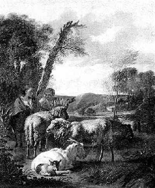 Peasant Children With Sheep And Goats In A Landscape Oil Painting by Simon van der Does