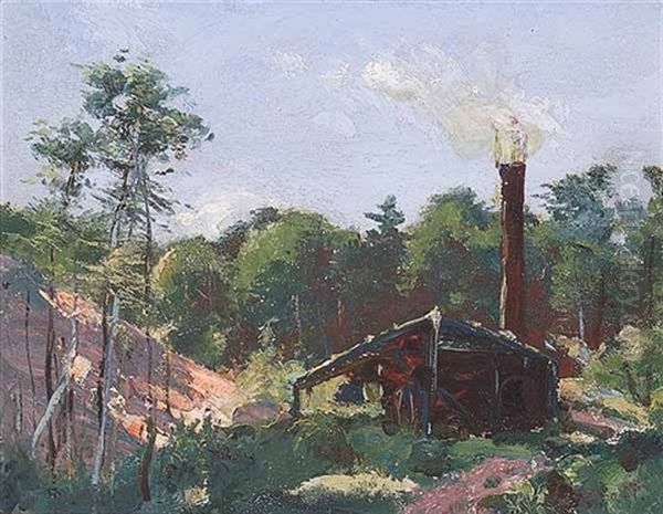 Lumber Camp Oil Painting by Allen B. Dogget