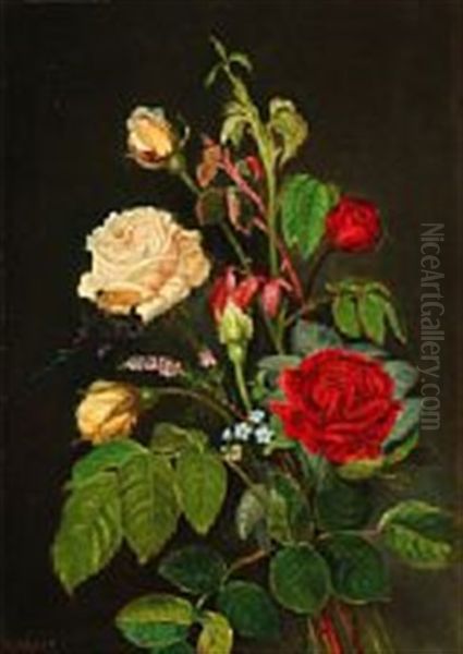 A Bouquet Of Colourful Roses Oil Painting by Augusta Dohlmann