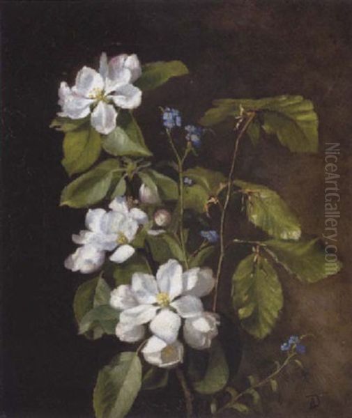 Bogegren Og Blomstrende Frugtgren Oil Painting by Augusta Dohlmann