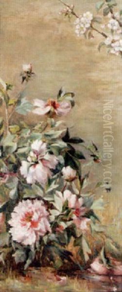 Blomsterstilleben Med Korsbarskvist Och Pioner Oil Painting by Augusta Dohlmann