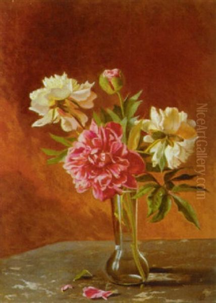 Opstilling Med Bonderoser I Vase Oil Painting by Augusta Dohlmann