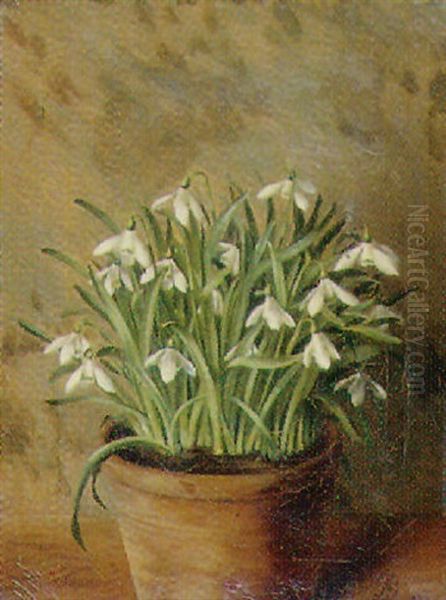 Vintergaekker I En Urtepotte Oil Painting by Augusta Dohlmann