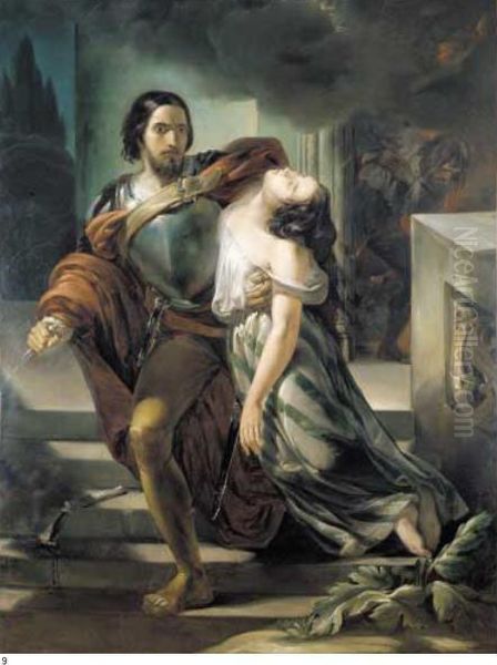 Bice Del Balzo Ritrovata Da Marco Visconti Nel Sotterraneo Del Castello Di Rosate Oil Painting by Carlo Arienti