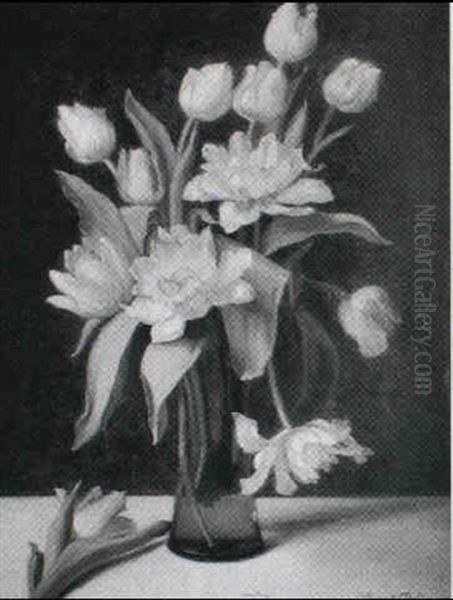 Tulipaner I Vase Oil Painting by Augusta Dohlmann