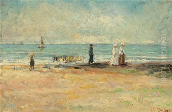 People On The Beach Oil Painting by Heinrich Dohm