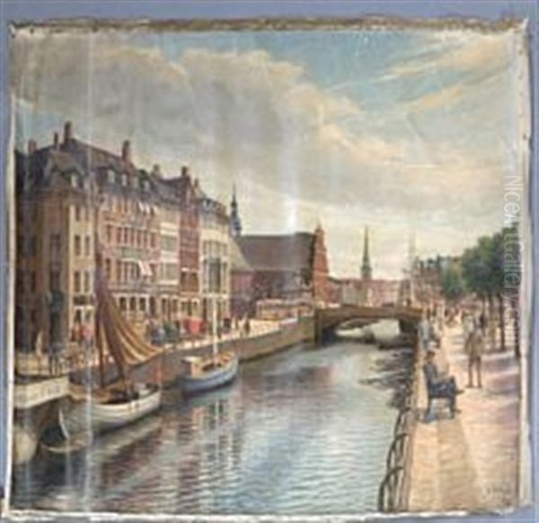 View From Copenhagen Canal Oil Painting by Heinrich Dohm