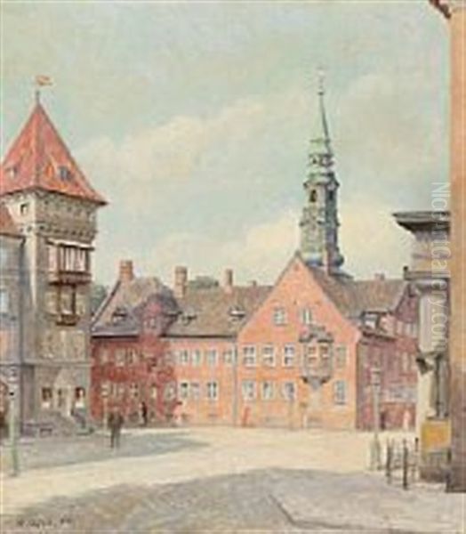 View From Norregade With The Church Of Our Lady, Copenhagen Oil Painting by Heinrich Dohm