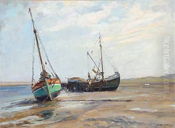 Beach Scene With Fishing Boats, Presumably From Fano Oil Painting by Heinrich Dohm