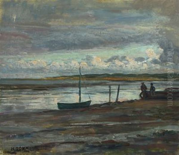 Scenery With Boats (sonderho?) Oil Painting by Heinrich Dohm