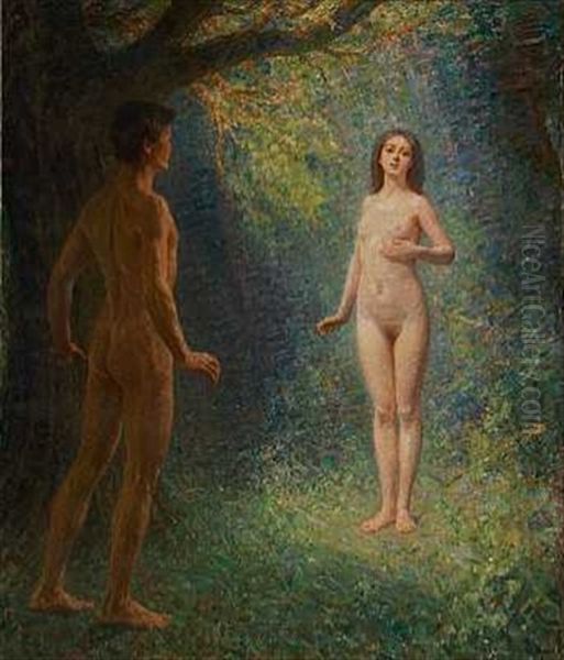 Adam Og Eva Oil Painting by Heinrich Dohm