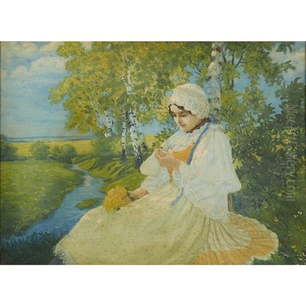 Lady By A Stream Oil Painting by Karel Dohnalek