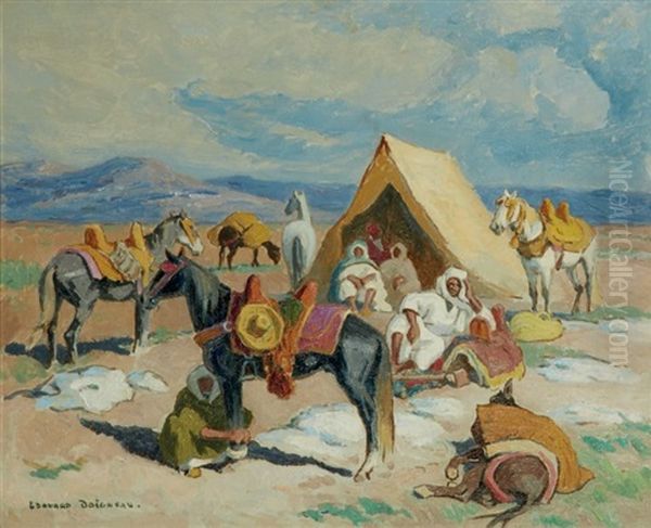 Cavaliers Au Campement Riders At The Encampment Oil Painting by Edouard Edmond Doigneau