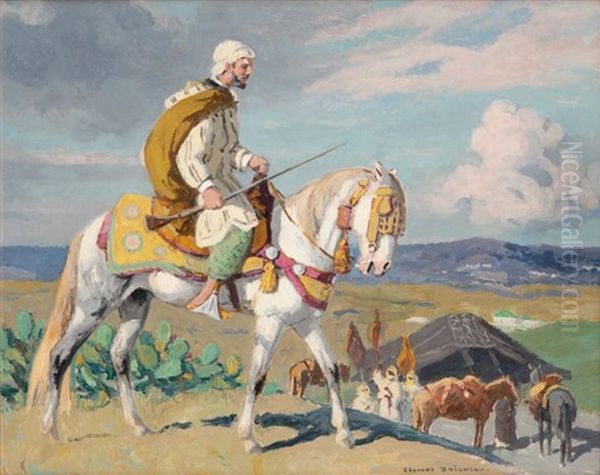 Cavalier Marocain Devant Un Campement Oil Painting by Edouard Edmond Doigneau