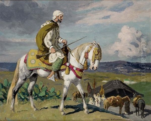 Cavalier Marocain Pres D'un Campement Oil Painting by Edouard Edmond Doigneau