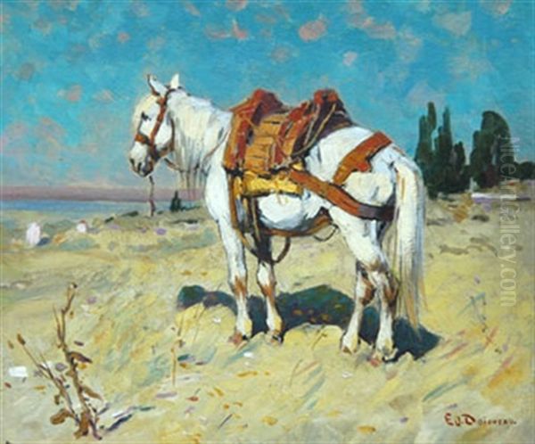 Cheval Arabe Bord De Mer Oil Painting by Edouard Edmond Doigneau