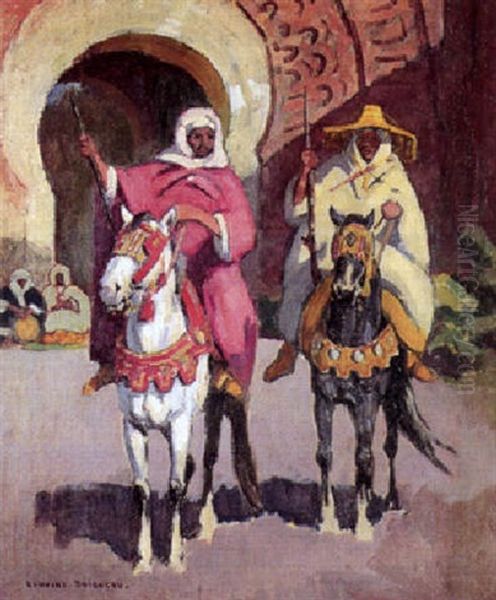 Cavaliers Devant Bab Agnaou, Marrakech Oil Painting by Edouard Edmond Doigneau