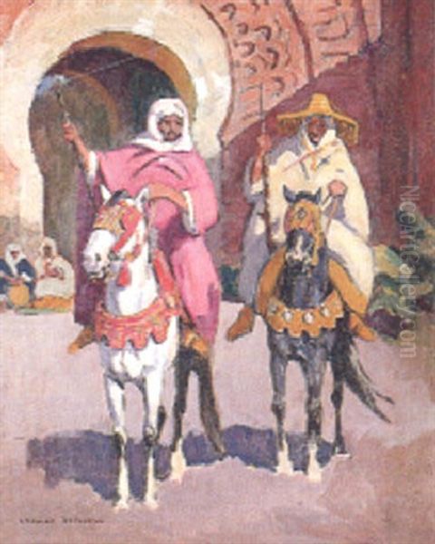 Cavaliers Marocains Devant Bab Mansour Oil Painting by Edouard Edmond Doigneau