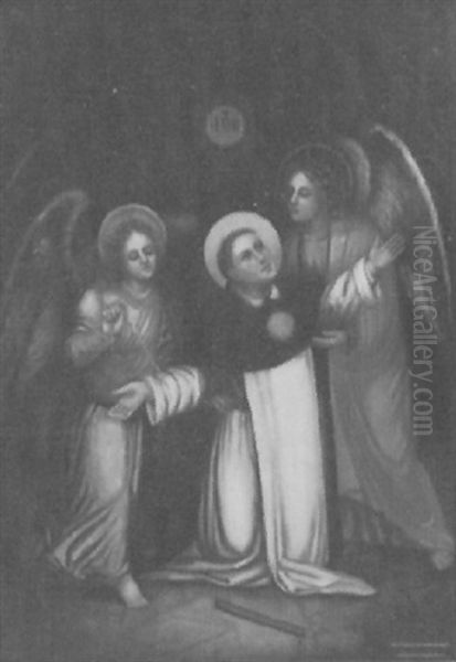 St. Thomas Aquinas Being Girded By Angels Oil Painting by Sister Angelico Dolan