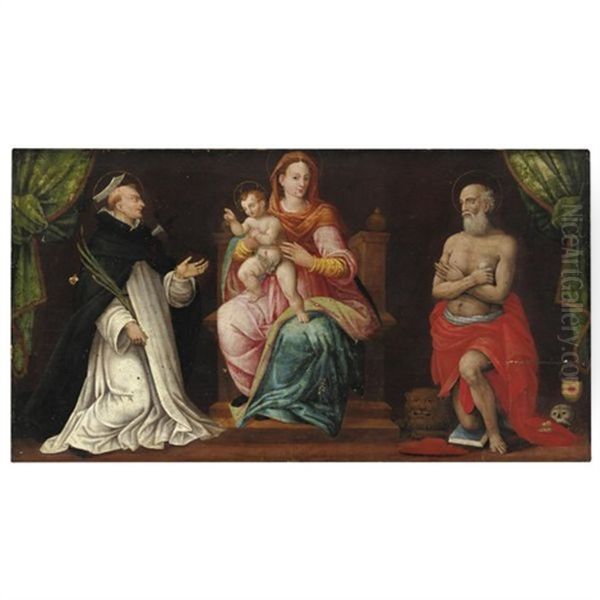 Madonna Col Bambino Tra San Pietro Martire E San Gerolamo Oil Painting by Giovanni Angelo Dolce