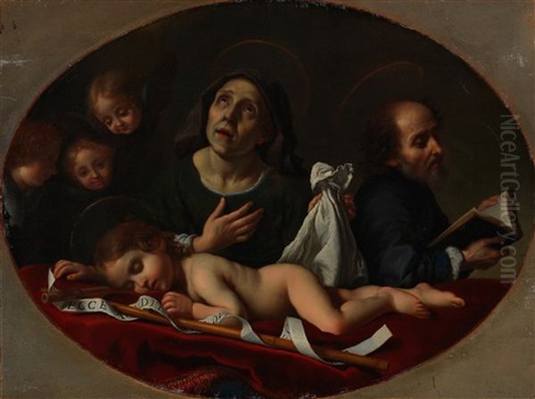 The Sleeping Infant Saint John With Saints Elizabeth And Zacharias And Cherubs by Carlo Dolci