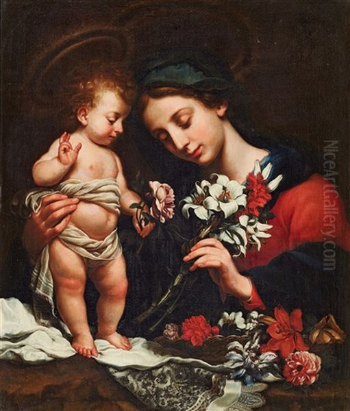 Madonna Mit Kind Und Blumen Oil Painting by Carlo Dolci